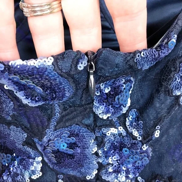Atoir The Answer Dress Navy Riviera Sequin Floral Strapless Blue Cocktail